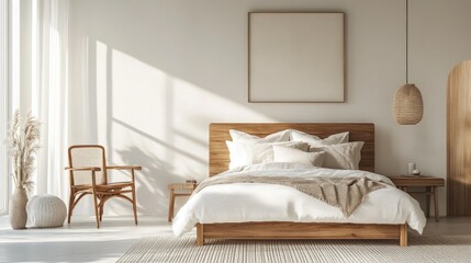 A Nordic-style bed with a focus on clean lines and natural materials, perfect for a modern, minimalist bedroom.