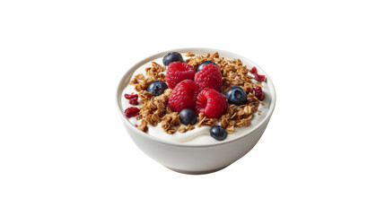A bowl of creamy yogurt topped with vibrant berry_Transparent background PNG