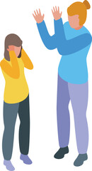 Fototapeta premium Mother scolding daughter covering ears isometric illustration