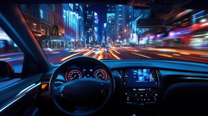 Nighttime City Drive from a Car's POV with Motion Blur