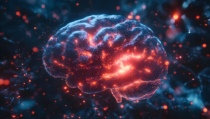 Fototapeta premium A stunning visualization of a brain showcasing neural connections and vibrant signals in a dynamic, colorful environment.