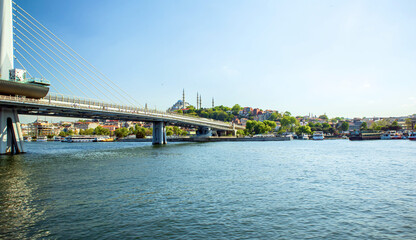 Fototapeta premium View of metro bridge and historical old peninsula, old city of istanbul Turkey