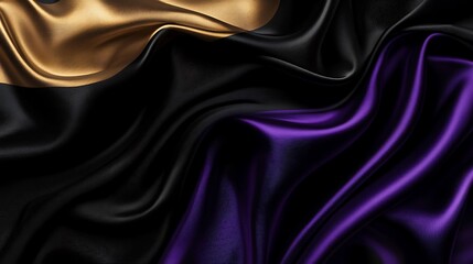 Obraz premium Abstract a black and purple satin and gold gradient satin fabric lies texture background.