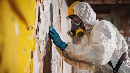 Asbestos Removal Specialist Carefully Dismantling Hazardous Materials in Old Building