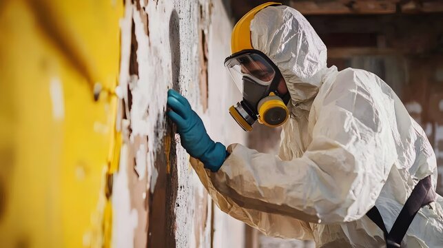 Asbestos Removal Specialist Carefully Dismantling Hazardous Materials in Old Building