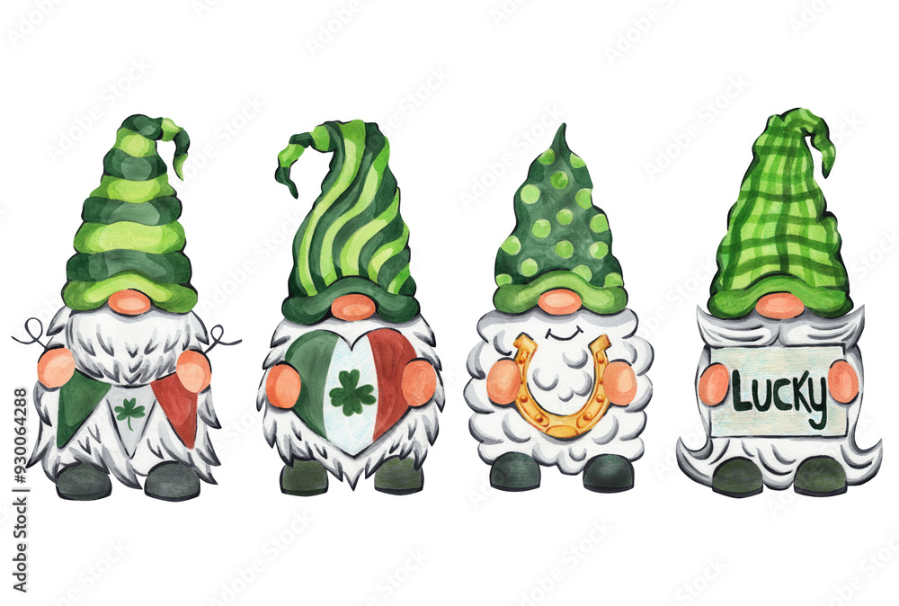 Wall mural gnomes. st. patrick's day. watercolor illustration