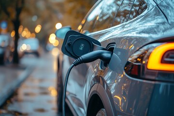 Naklejka premium A car icon with an electric icon, representing EV car 