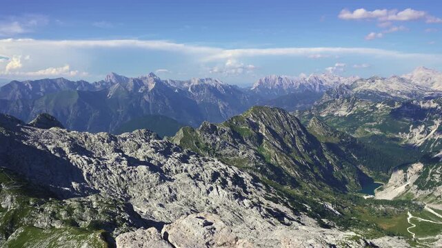 Panorama of beautiful mountains landscape of Triglav national park in Julian alps in Slovenian nature