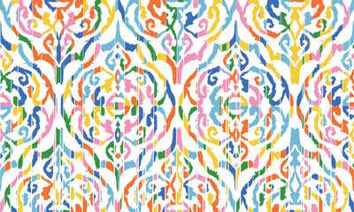 Abstract Ikat seamless pattern, perfect for ethnic-themed backgrounds, curtains, carpets, wallpapers, clothing, and decorations. Ideal for wrapping paper, batik,greeting cards, printing,creative uses.