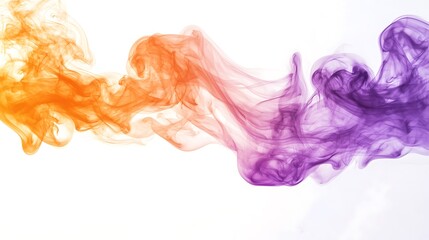 Fototapeta premium Dynamic interaction of orange and purple smoke, billowing clouds originating from a single source, orange smoke on the left, purple smoke on the right, blending in the middle, dense silky texture,