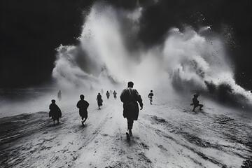 man walking in the fog