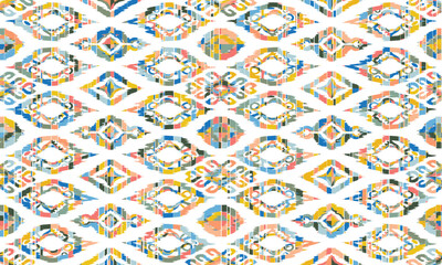 Abstract Ikat seamless pattern, perfect for ethnic-themed backgrounds, curtains, carpets, wallpapers, clothing, and decorations. Ideal for wrapping paper, batik,greeting cards, printing,creative uses.