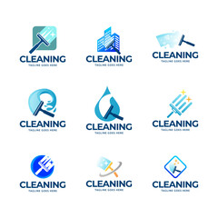 Set of Window cleaning service logo. Window glass cleaning vector logo