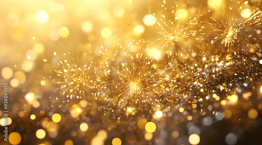 Poster a mesmerizing display of golden sparkles and shimmering lights, creating a festive and celebratory a