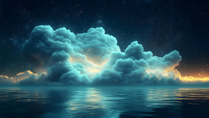 Fototapeta premium A serene cloud formation illuminated by soft light over a tranquil ocean at dusk, evoking peace and beauty in nature.