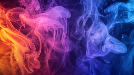 Obraz premium hyper-realistic close-up image of a smoke cloud in the air, blending seamlessly into one another, such as deep blues, vivid purples, fiery oranges, and electric greens, against a stark or subtly