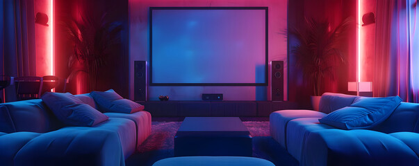 Neon Lights Living Room 3D Illustration