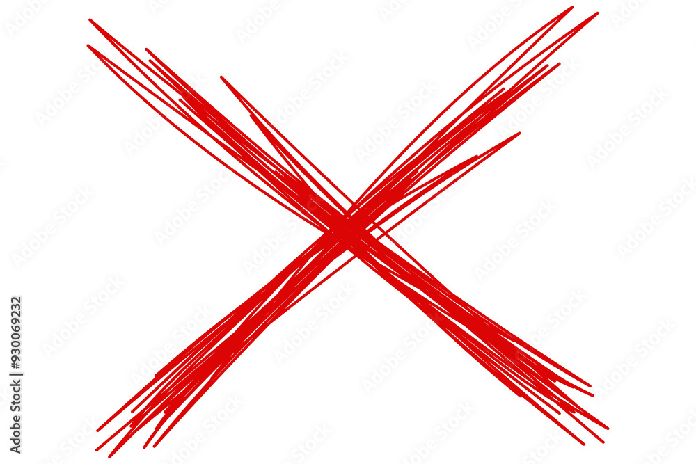 Poster red scribble doodle cross x shape cut out design element