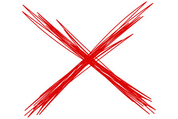 Red scribble doodle cross x shape cut out design element
