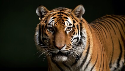 Fototapeta premium Beautiful close up detail portrait of big Siberian or Amur tiger on black background10