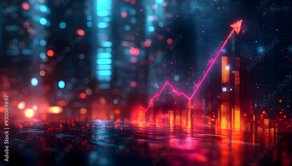 Aufkleber dynamic stock market graph visualizing rising trends with vibrant colors and glowing effects for mod