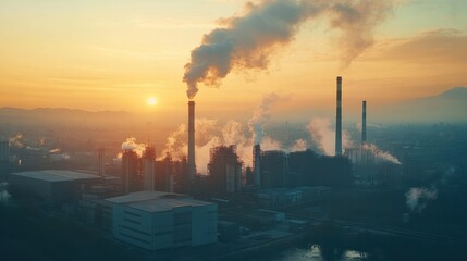 Obraz premium An eco-conscious industrial plant equipped with renewable energy sources, working efficiently with low carbon emissions and a focus on protecting the environment.