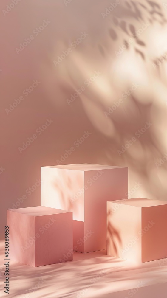 Poster Softly lit podiums cast gentle shadows, creating a serene atmosphere in a minimalistic space