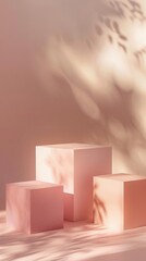 Softly lit podiums cast gentle shadows, creating a serene atmosphere in a minimalistic space