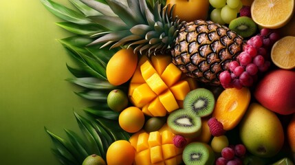 A vibrant assortment of fresh fruits arranged beautifully, showcasing nature's colors and textures for a healthy lifestyle.