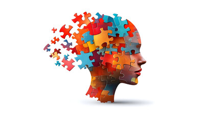 An abstract representation of creativity and problem-solving depicted through a colorful puzzle head silhouette.