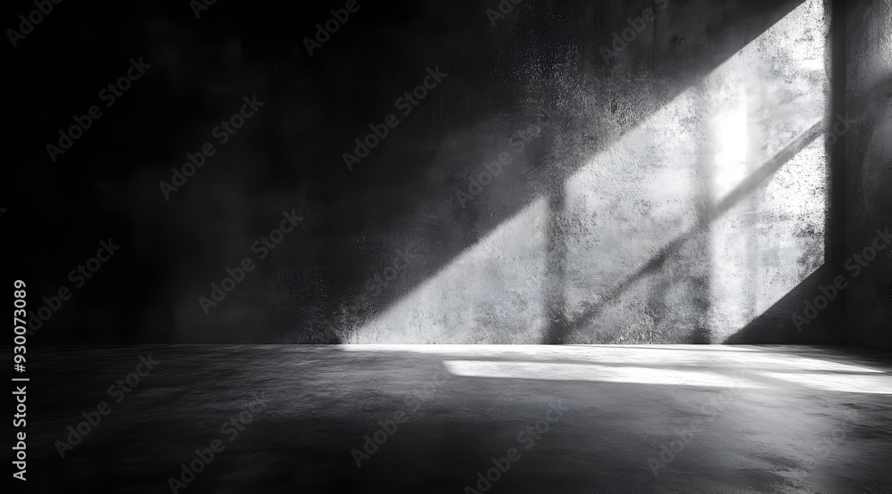 Poster a dramatic interior scene featuring shadows and light casting through a window, creating an atmosphe