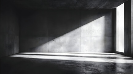 Obraz premium A minimalistic concrete interior with natural light casting dramatic shadows on the surface, perfect for modern design concepts.