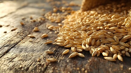 Fototapeta premium Organic Wheat Grains Scattered on Rustic Surface in 3D