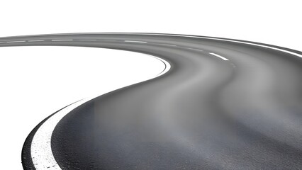 close and top  View of Curved Road on White Background png good assets 