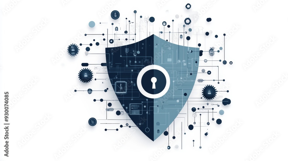 Aufkleber a modern digital shield icon featuring a padlock, symbolizing cybersecurity and data protection in a