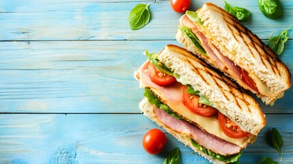 Delicious Ham and Melted Cheese Sandwich with Fresh Tomato Slices