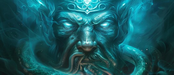  A digital painting of an octopus with a demonic visage