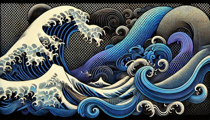 和彫の波のメッシュグラデーション