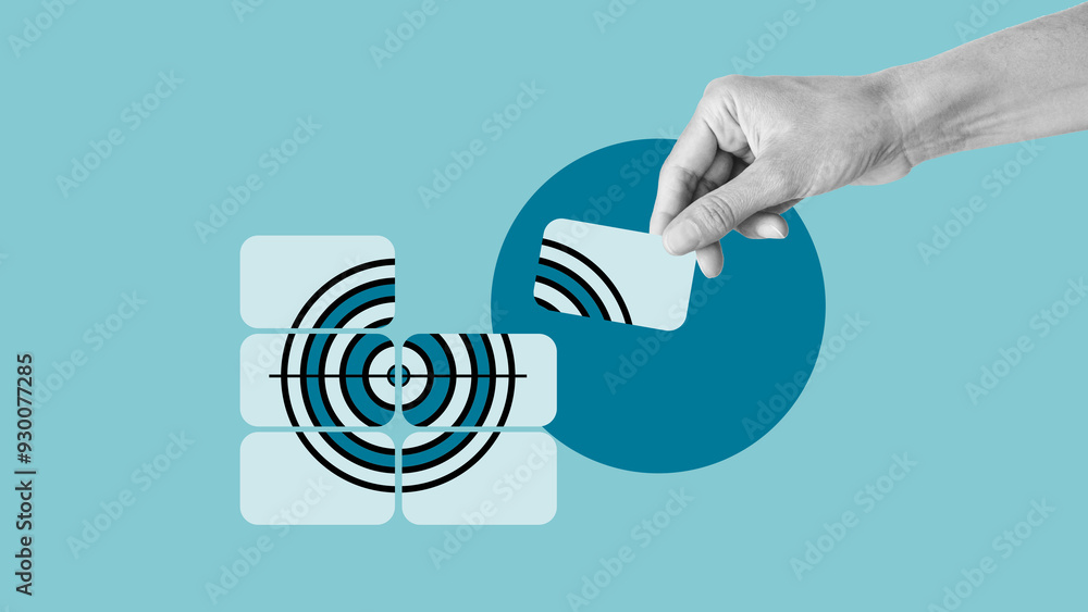 Poster business goal setting and achievement concept. goal setting is displayed by puzzle with a target. bu