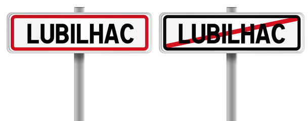 Panneau de LUBILHAC à l'Entrée et à la Sortie - Fond Transparent ou Blanc Disponible