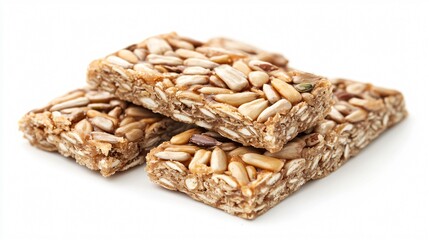 Delicious Sunflower Seed Bars Isolated on White Background
