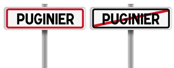 Panneau de PUGINIER à l'Entrée et à la Sortie - Fond Transparent ou Blanc Disponible