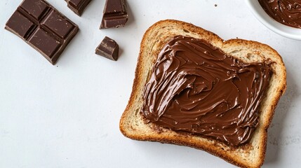 Delicious Toast with Chocolate Spread on Bright Background