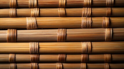 Closeup View of Bamboo Mat Texture Background