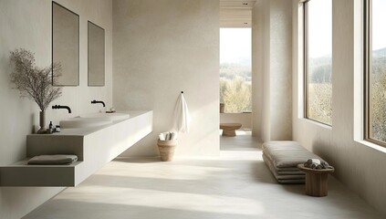 Minimalist bathroom with a view.