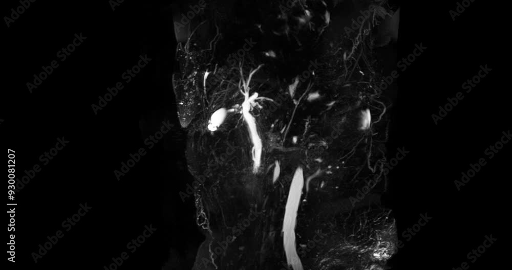 Poster magnetic resonance cholangiopancreatography or mrcp 3d mip view showing visualize the biliary and pa