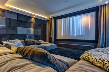 Luxury Home Theater Interior Design with Plush Seating and a Large Screen