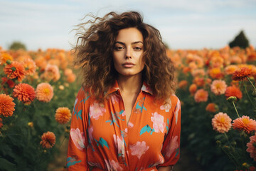 Naklejka premium Ai generated photo of woman in a field of flowers generative ai