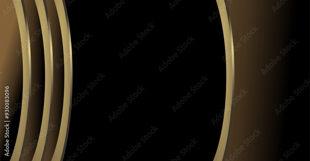 Poster composition of empty space, curved lines and geometric abstract fields with gradations of gold, brow