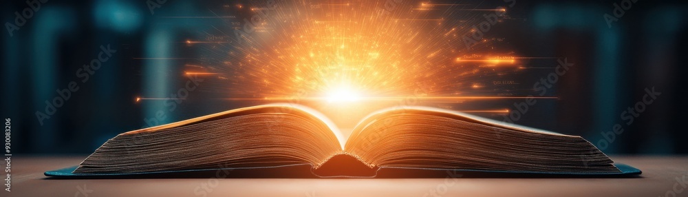 Aufkleber an enchanting open book radiating light and magic, symbolizing knowledge and inspiration in a mystic